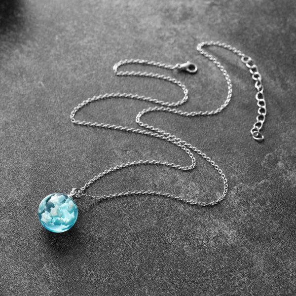 Glow In The Dark Resin Ball Bead Blue Sky and White Clouds Pendant Novel Design Necklace 4