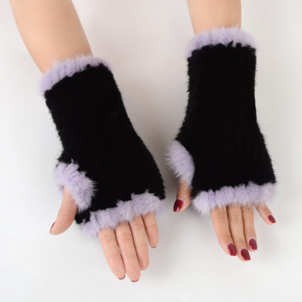 Fingerless Gloves Knitted for Women Real Mink Fur Mittens 5