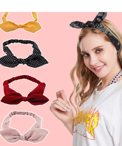 Plain Polyester Rabbit Ear Headband for Women