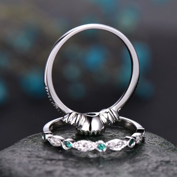 Blue Green Color Halo 925 Sterling Silver Wedding Ring Set 4