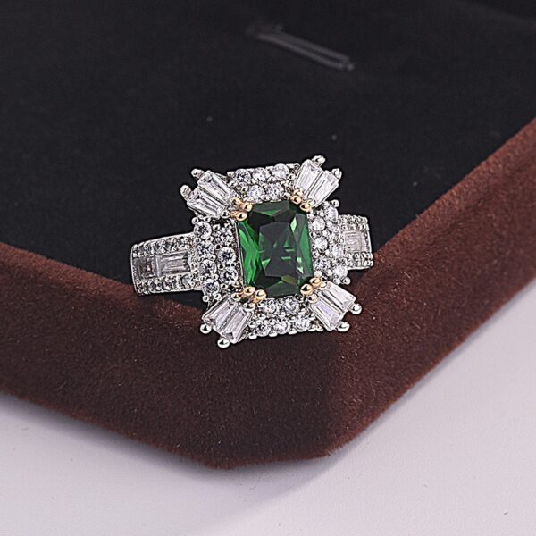 Luxury Green Color Princess 925 Sterling Silver Ring 4