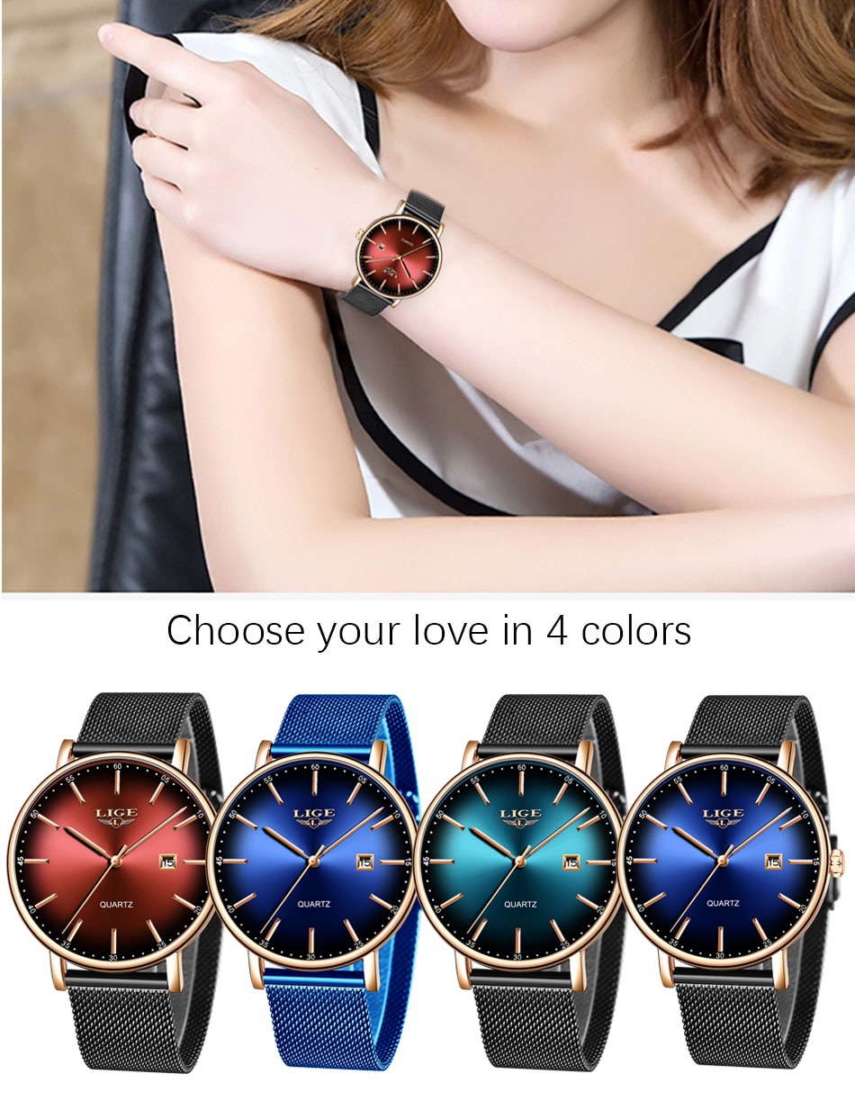 Fashion Luxury Ladies Mesh Belt Ultra-thin Watch Stainless Steel Waterproof Quartz Watch