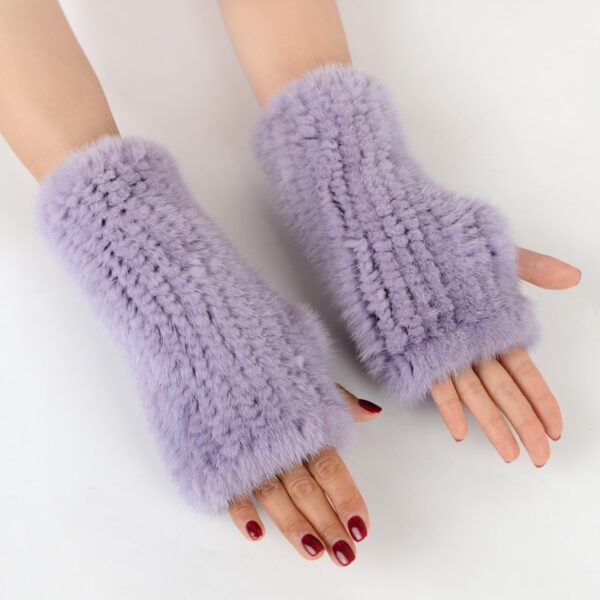 Fingerless Gloves Knitted for Women Real Mink Fur Mittens 4