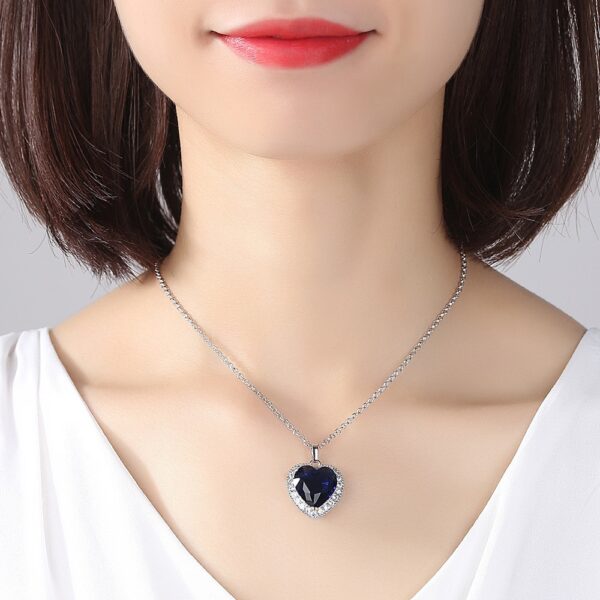 Luxury Blue Color Heart 925 Sterling Silver Necklace 3