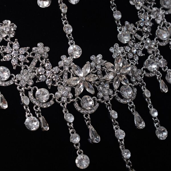 Wedding Jewelry Set Rhinestone Head Chain Crystal Choker Necklace Earrings Set 5