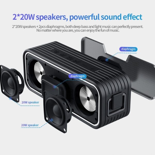 Bluetooth Speaker 40W Power IPX7 Waterproof Bluetooth 5.0 Tri-Bass Effects 15-Hour 3