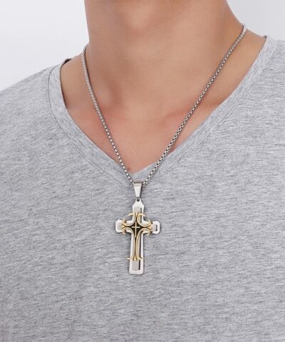 Men’s Stainless Steel Cross Pendant Necklace
