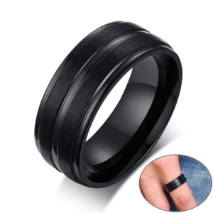 Basic Black Thin Lines Rings Stainless Steel