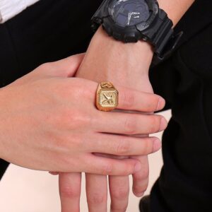 Men Eagle Ring Gold Tone Stainless Steel Square Top 2