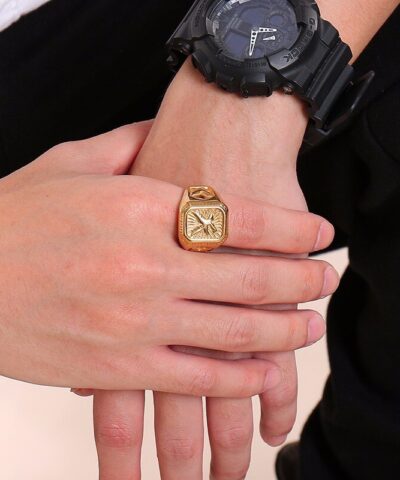 Men Eagle Ring Gold Tone Stainless Steel Square Top