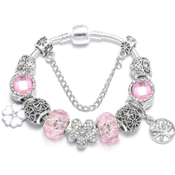 Vintage Silver Plated Crystal Charm Bracelets Jewelry Gift High Quality 5