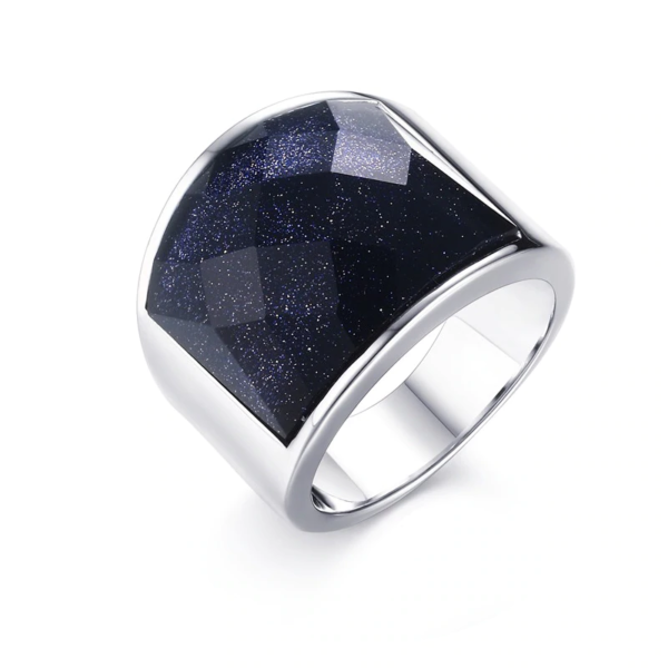 Men Stainless Steel Blue Sky Stone Cut Ring Large Charming Band 1