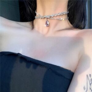 Luxury Crown Crystal Choker Necklace Water Drop Pendant 1