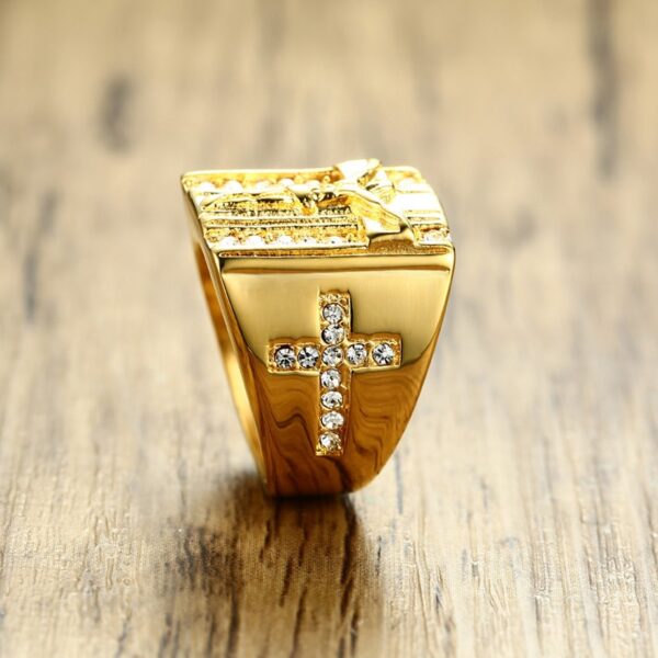 Jesus Christ Cross Chunky Rings Stainless Steel Crystals Jewelry Gold Color 4