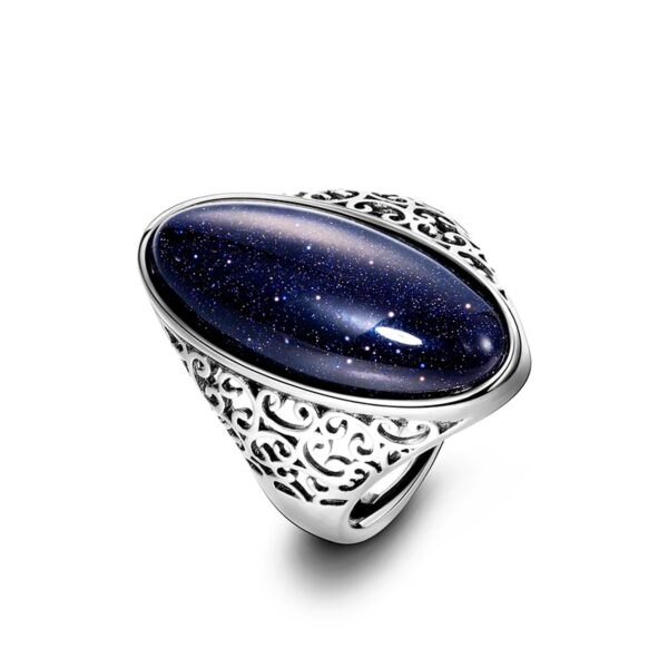 925 Sterling Silver Vintage Blue Sand Hollow Elegant Rings 1