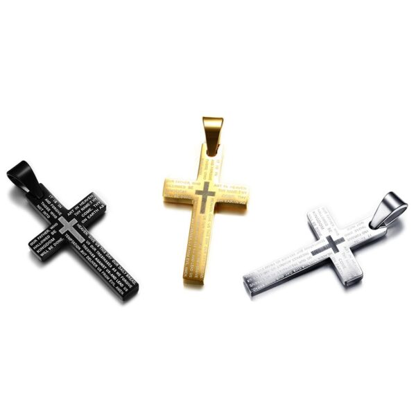 Cross Pendant Necklace Engraved Bible Prayer Stainless Steel 4