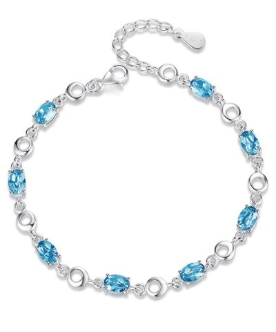 925 Sterling Silver Blue Sapphire Color Gemstone Bracelets
