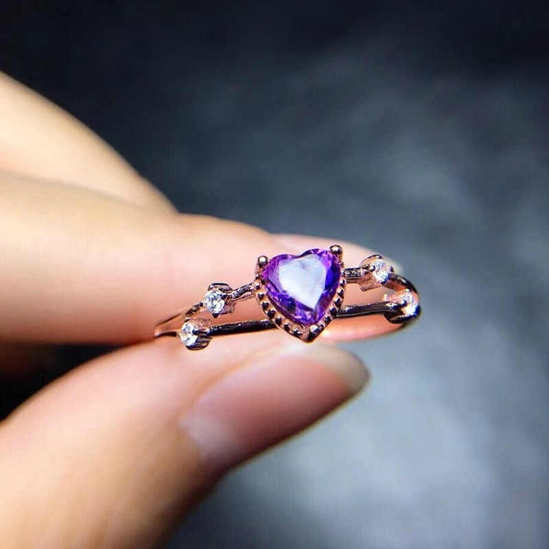 Romantic Rings For Women With Bright Purple Heart Shaped CZ Stone