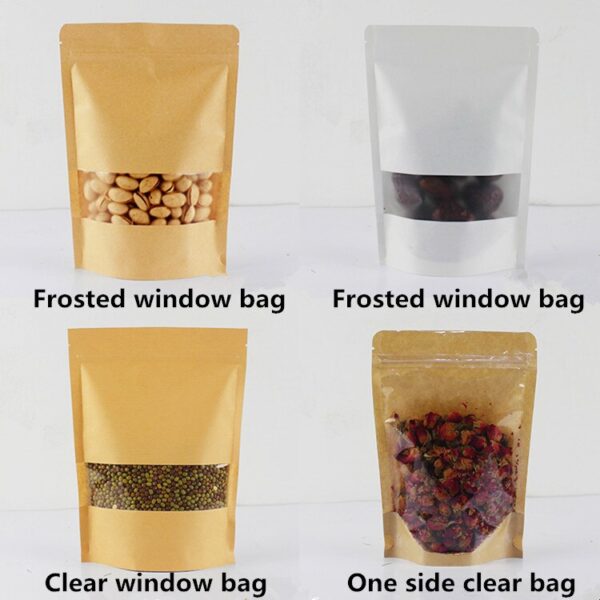 50Pcs/lot Stand Up Kraft Paper Window Zipper Bags 2