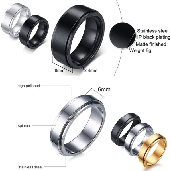 Black Stainless Steel Rotatable Rings for Men 4