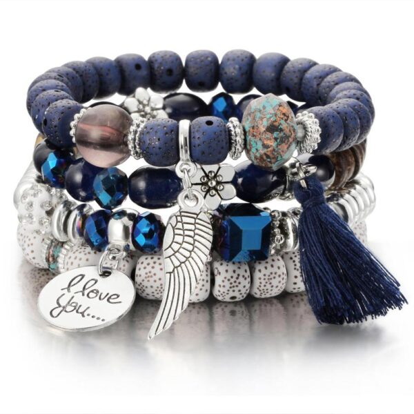 Fashion Boho Stone Beaded Bracelet Set With Colorful Gem Long Wrap Bracelets 5