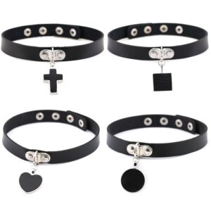 Heart Round Cross Pendant Necklace Gothic Black PU Leather Choker 1