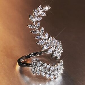 Graceful Leaves Both End of Open Ring Silver Color Ring 1
