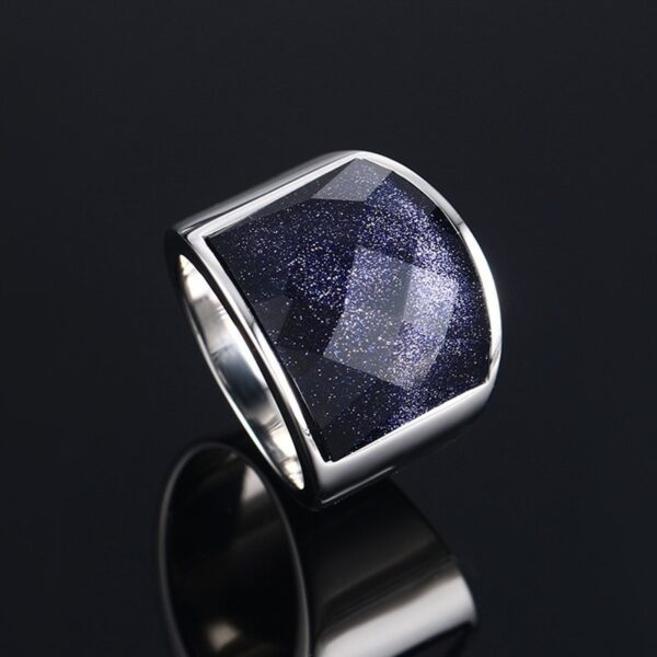 Men Stainless Steel Blue Sky Stone Cut Ring Large Charming Band 5