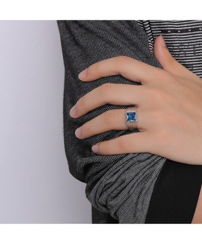 Blue CZ Zircon Rings for Men Silver-color Stainless Steel High Quality