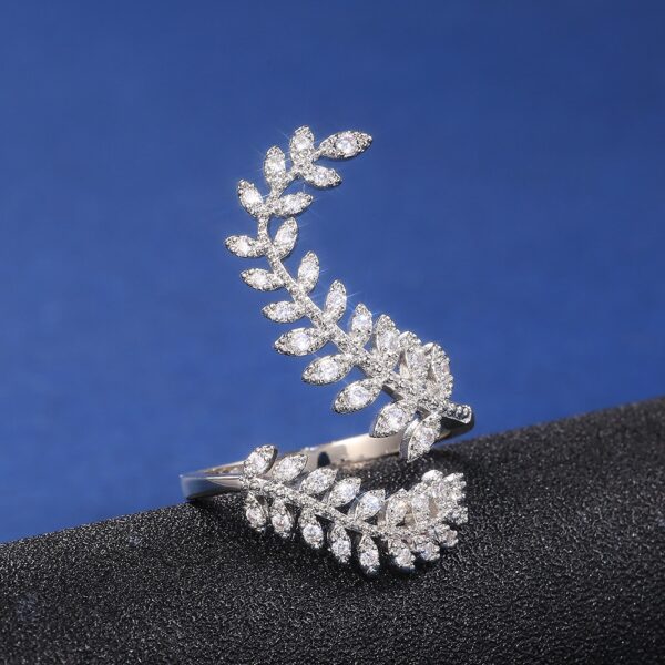 Graceful Leaves Both End of Open Ring Silver Color Ring 6