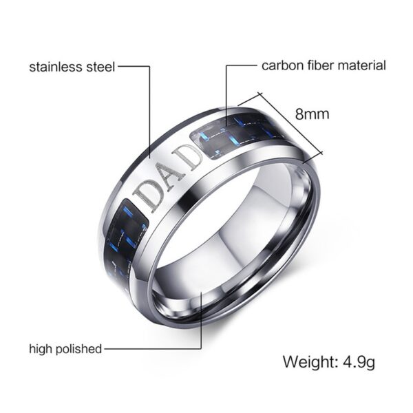 Trendy Men Ring with Blue Carbon Fiber Stainless Steel Father's Day Gift 3