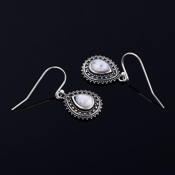 925 Sterling Silver Earrings Pear Shaped Natural Moonstone Earrings Bohemian Style 2