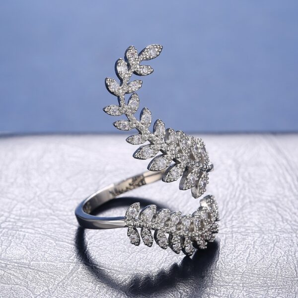 Graceful Leaves Both End of Open Ring Silver Color Ring 4