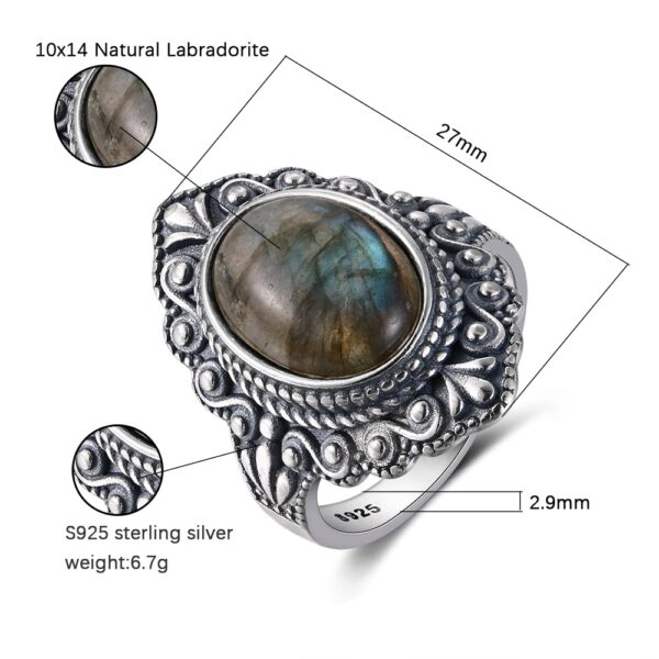 Vintage Oval Natural Labradorite Rings 925 Sterling Silver 5