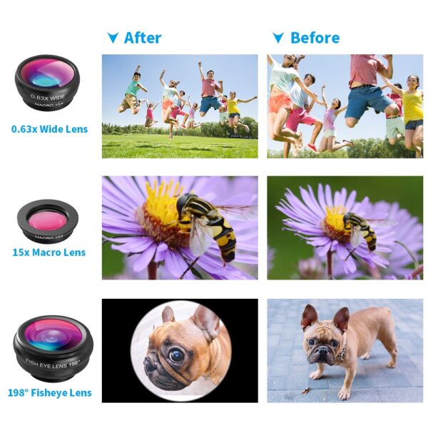 Phone Lens Kit Fisheye Wide Angle Macro 18X Telephoto With 3 in 1 Lens 4
