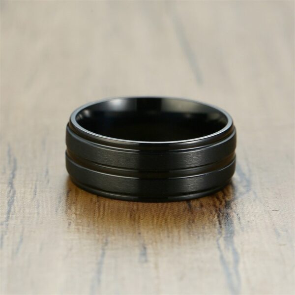 Basic Black Thin Lines Rings Stainless Steel 5