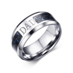 Trendy Men Ring with Blue Carbon Fiber Stainless Steel Father's Day Gift