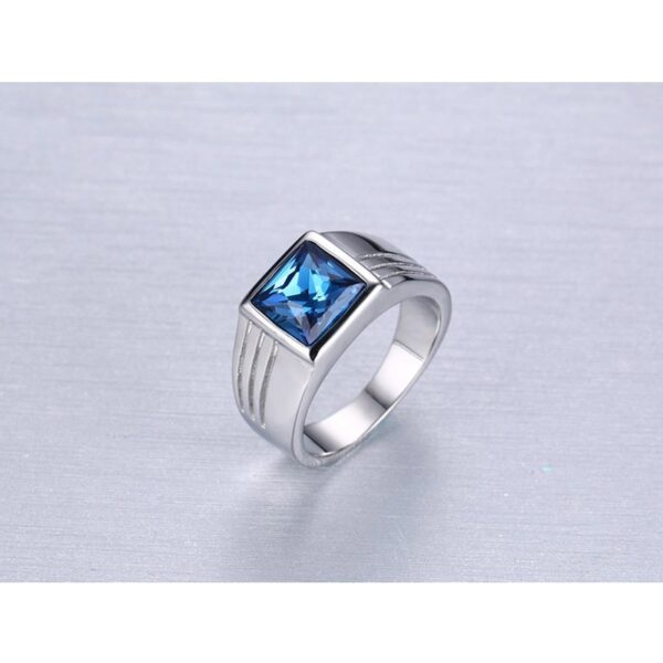 Blue CZ Zircon Rings for Men Silver-color Stainless Steel High Quality 3