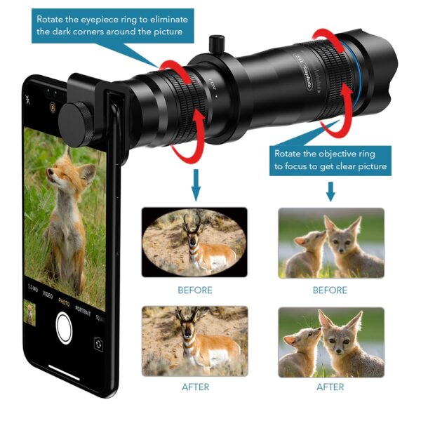 Optic Phone Camera Lens HD 28X Metal Telescope Lens Monocular with Mini Selfie Tripod 3