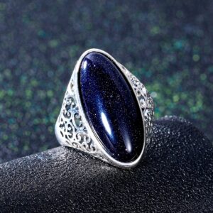 925 Sterling Silver Vintage Blue Sand Hollow Elegant Rings 4