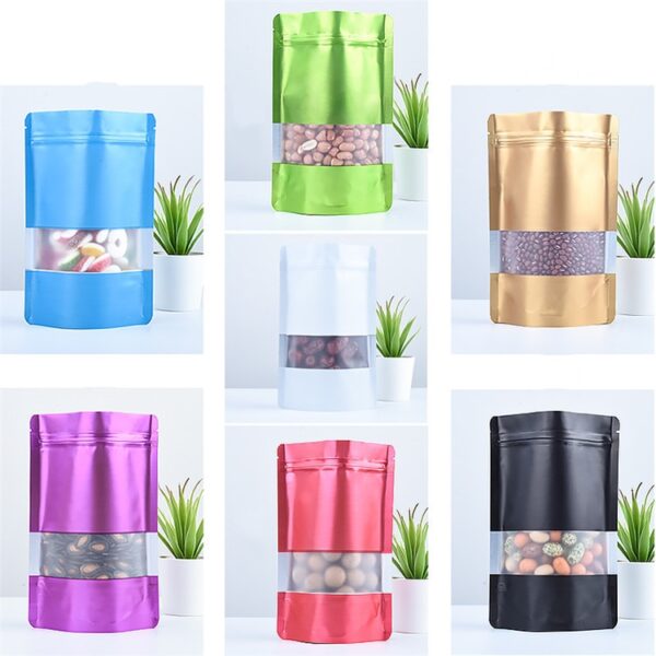 Stand Up Matte Color Foil Window Zip Lock Resealable Bags 5