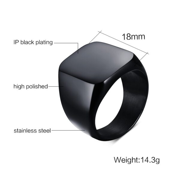 Chunky Signet Rings for Men Black Stainless Steel Engraved Initial Letter 5