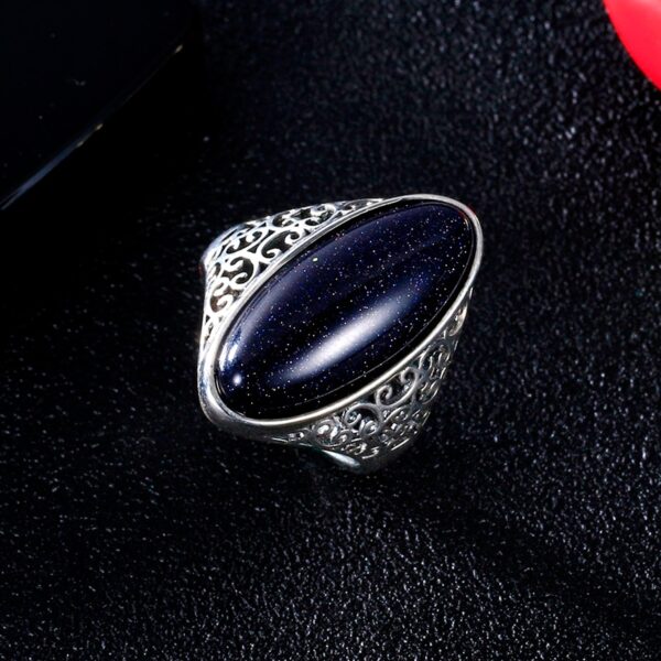 925 Sterling Silver Vintage Blue Sand Hollow Elegant Rings 3