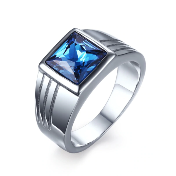 Blue CZ Zircon Rings for Men Silver-color Stainless Steel High Quality 1