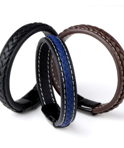 Fashion Genuine Leather Braid Bracelet Magnetic Buckle Clasps Vintage Women Men Bracelets