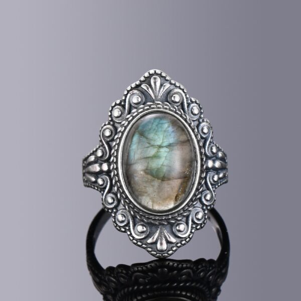 Vintage Oval Natural Labradorite Rings 925 Sterling Silver 2