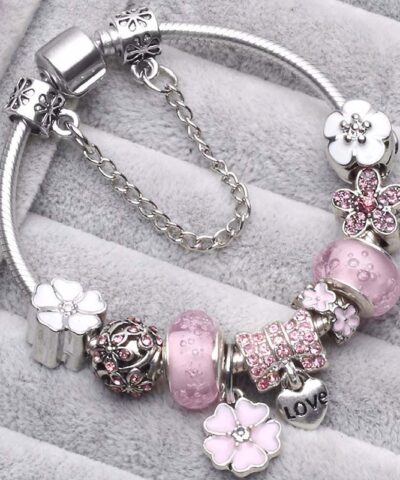 Vintage Silver Color Charm Bracelets Crystal Beads Fine Bracelets