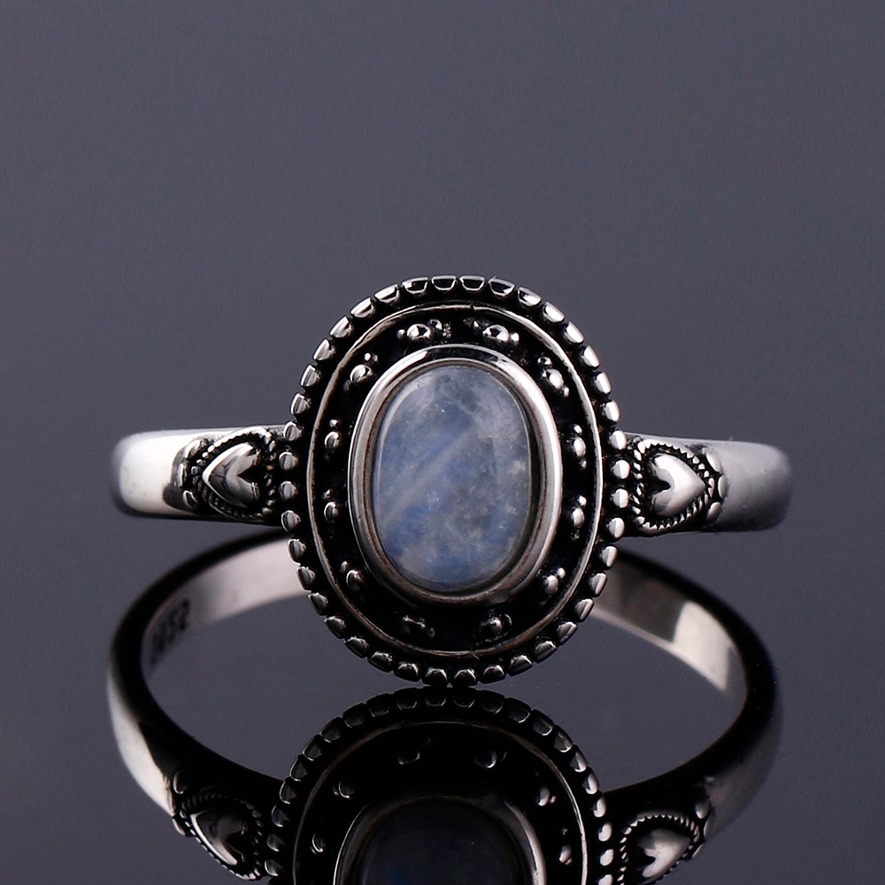 New Design 5x7mm Natural Moonstone Rings 925 Sterling Silver Jewelry