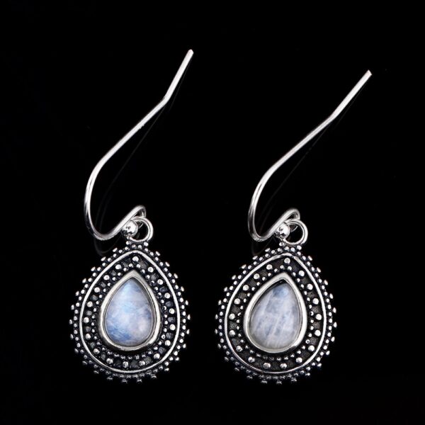925 Sterling Silver Earrings Pear Shaped Natural Moonstone Earrings Bohemian Style 1