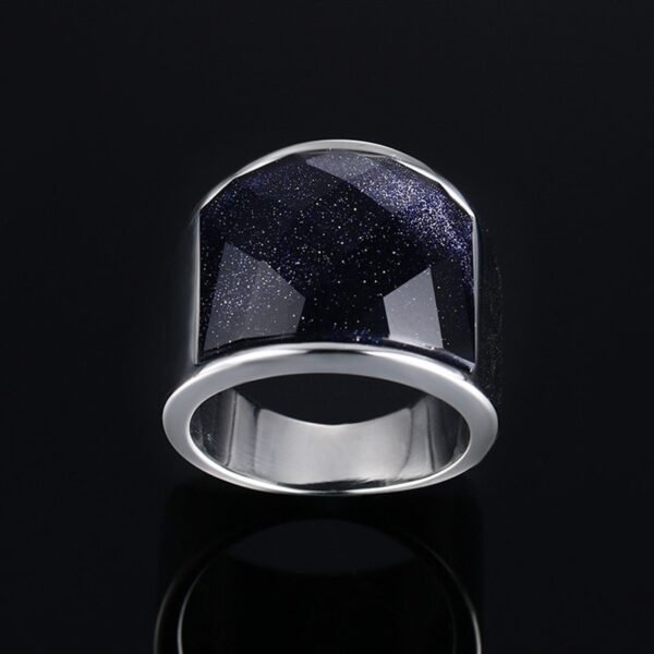 Men Stainless Steel Blue Sky Stone Cut Ring Large Charming Band 4
